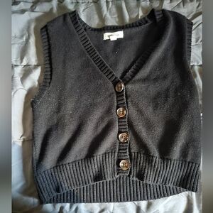 Black Button-Up Knit Vest